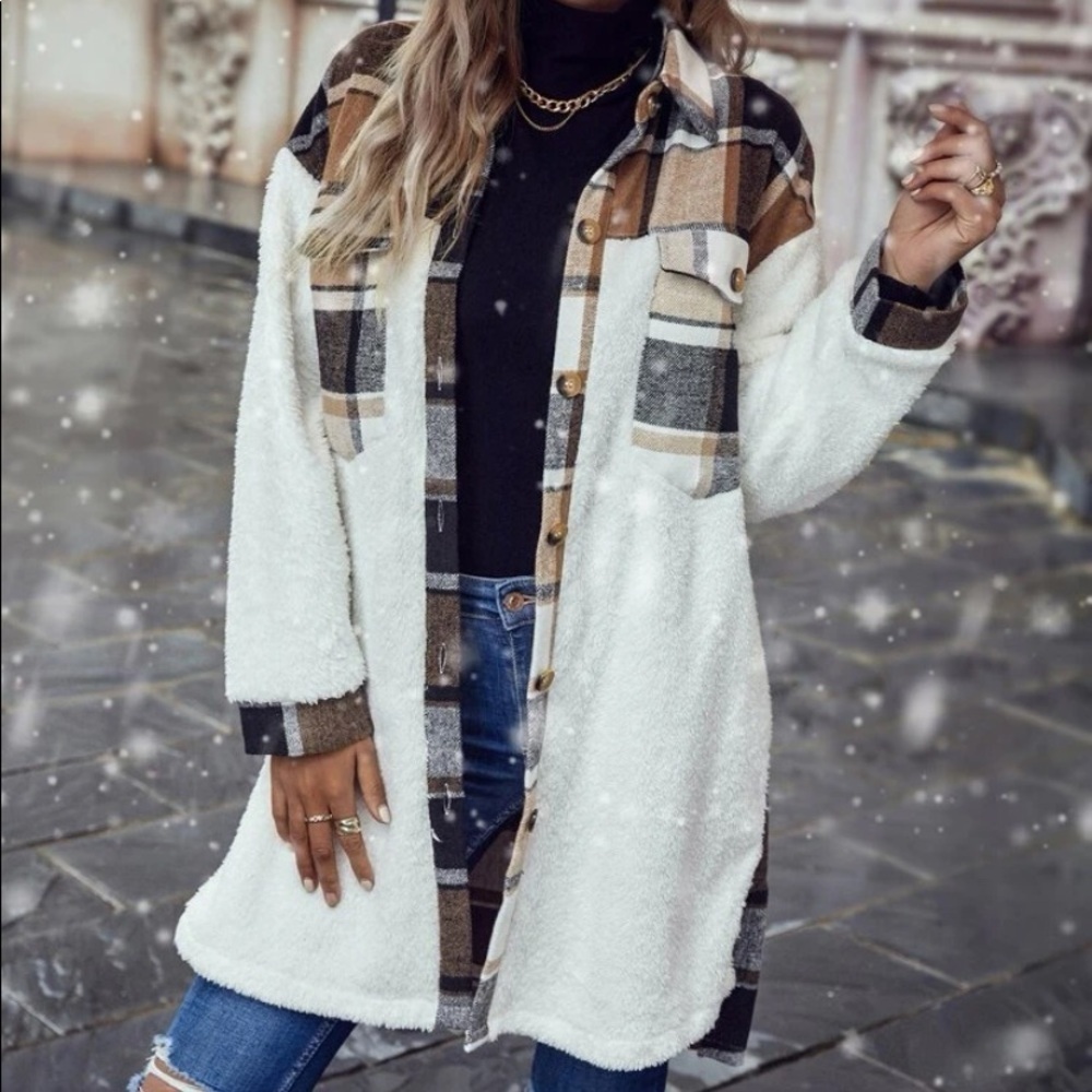 New Teddy plaid flannel button down jacket - Picture 5 of 6